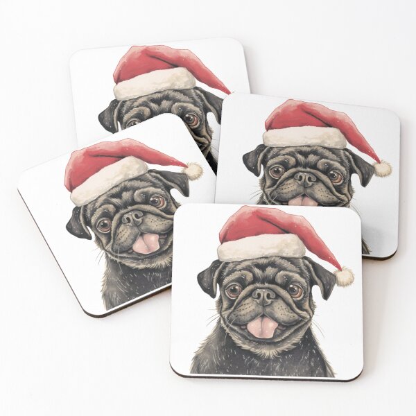 Item preview, Black Pug with Santa hat designed and sold by CreativeDecorCo.