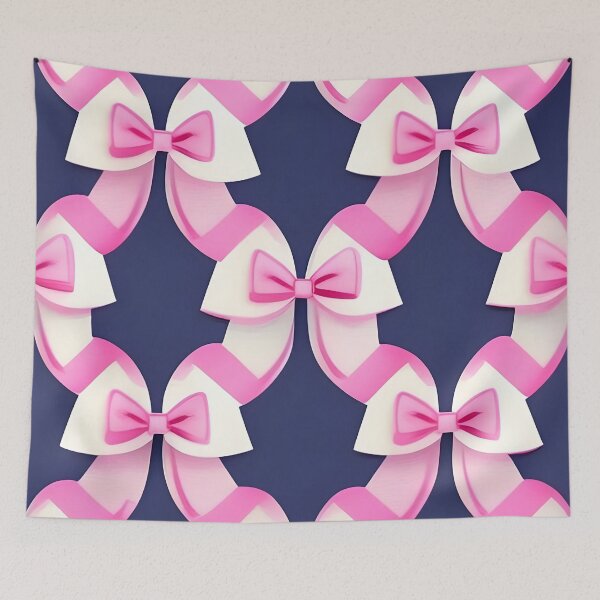 Item preview, Preppy pink bows on navy blue pattern designed and sold by SophieClimaArt.