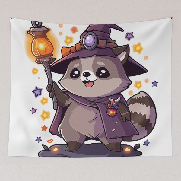 Item preview, Magical Raccoon Wizard: Enchanting Lantern & Fairy Lights - Cute Digital Sticker designed and sold by PaintbrushPlace.