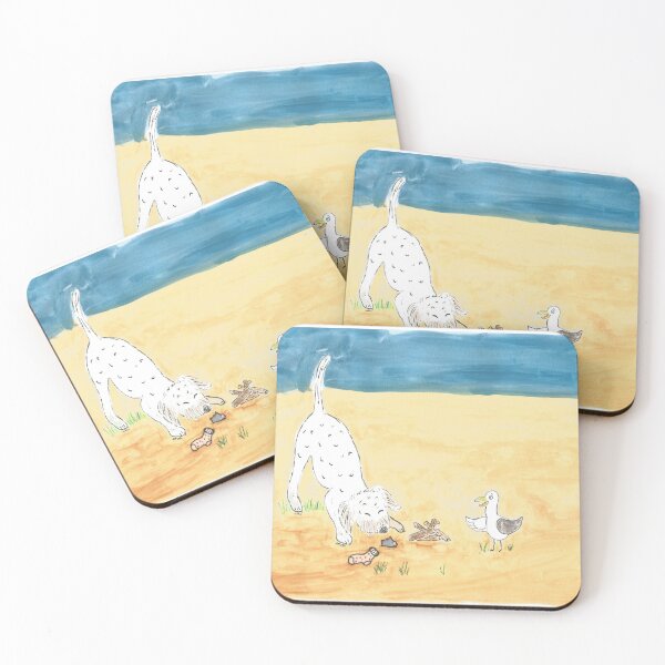 Item preview, Cute White Dog and Seagull on the Beach designed and sold by Nikki Attree.