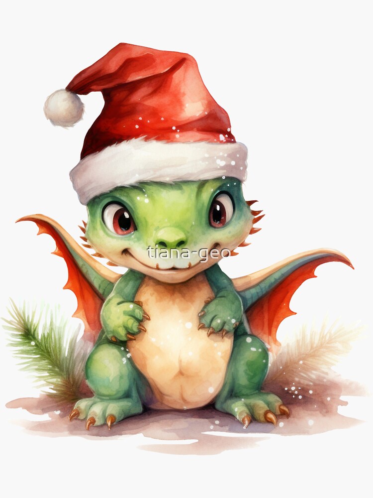 Dragon Mignon Fantastique Avec Chapeau De Noël Carte Du Nouvel An