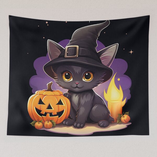 Item preview, Whimsical Witch Kitten & Pumpkins: Charming Halloween Digital Sticker designed and sold by PaintbrushPlace.