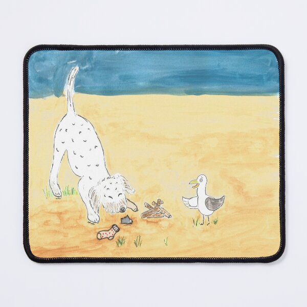Item preview, Cute White Dog and Seagull on the Beach designed and sold by Nikki Attree.