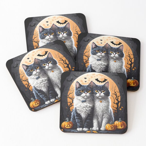 Item preview, "Harmonious Halloween: Cat Lovers Under the Big Full Moon with Couple Cats" designed and sold by ratchawoot.