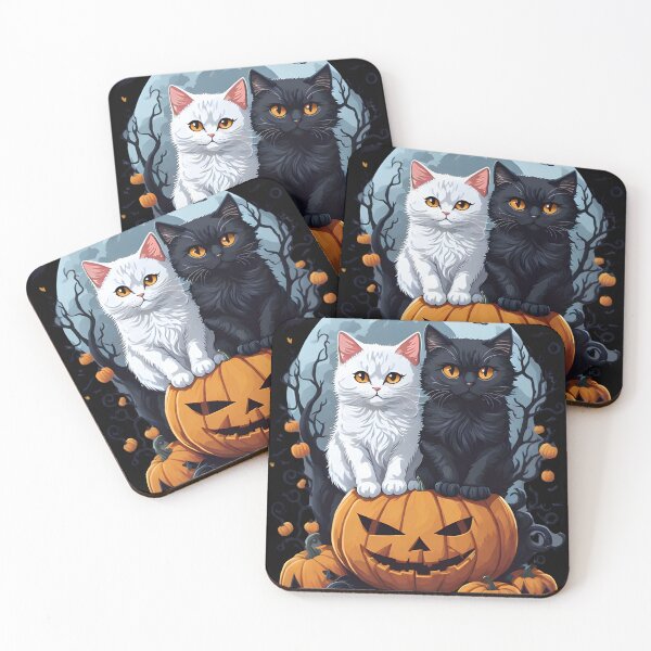 Item preview, "Harmonious Halloween: Cat Lovers Under the Big Full Moon with Black and White Couple Cats" designed and sold by ratchawoot.