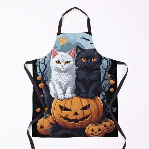 Item preview, "Harmonious Halloween: Cat Lovers Under the Big Full Moon with Black and White Couple Cats" designed and sold by ratchawoot.