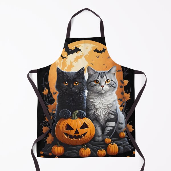 Item preview, "Harmonious Halloween: Cat Lovers Under the Big Full Moon with Black and White Couple Cats" designed and sold by ratchawoot.