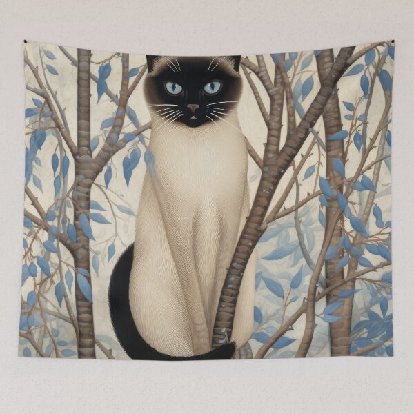 Item preview, Siamese Cat Amidst Blue Foliage designed and sold by VisionDuke.