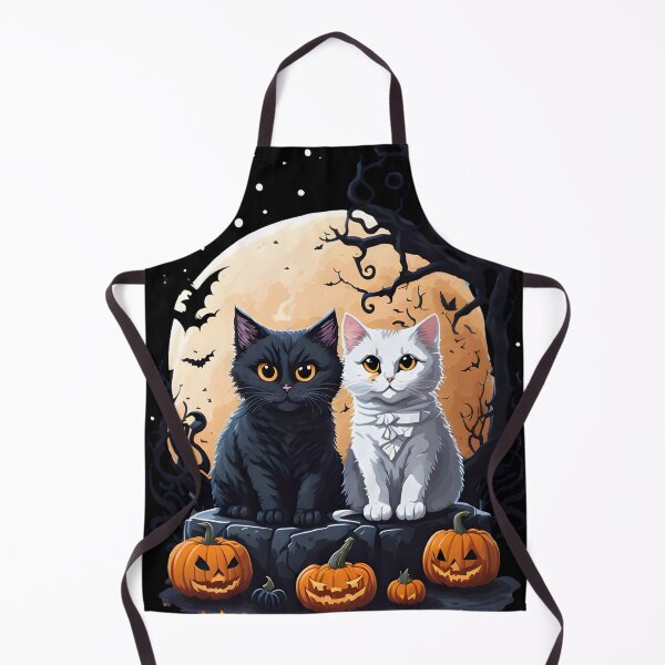 Item preview, "Harmonious Halloween: Cat Lovers Under the Big Full Moon with Black and White Couple Cats" designed and sold by ratchawoot.