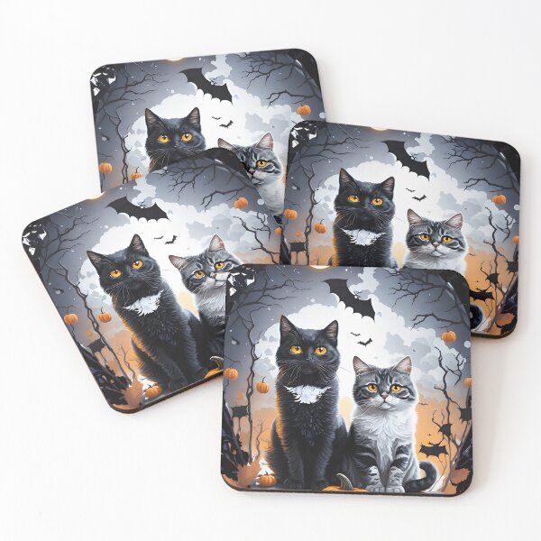 Item preview, "Harmonious Halloween: Cat Lovers Under the Big Full Moon with  Couple Cats" designed and sold by ratchawoot.