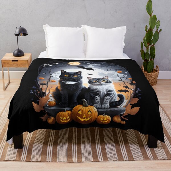Item preview, "Harmonious Halloween: Cat Lovers Under the Big Full Moon with Couple Cats" designed and sold by ratchawoot.