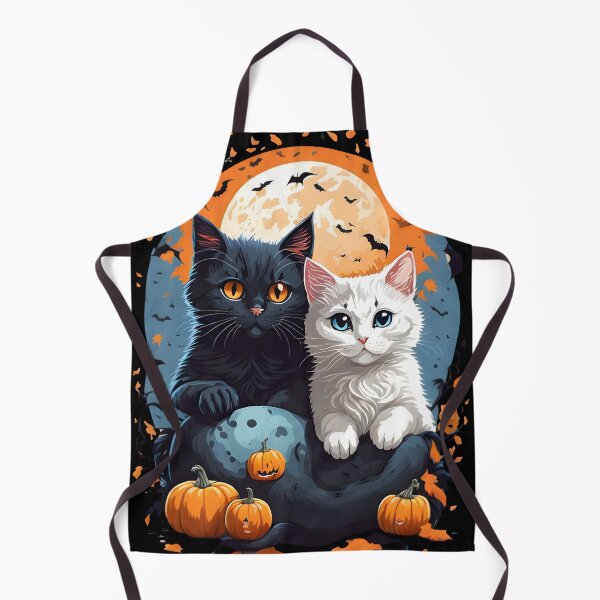 Item preview, "Harmonious Halloween: Cat Lovers Under the Big Full Moon with Black and White Couple Cats" designed and sold by ratchawoot.