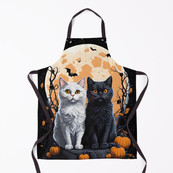 Item preview, "Harmonious Halloween: Cat Lovers Under the Big Full Moon with Black and White Couple Cats" designed and sold by ratchawoot.