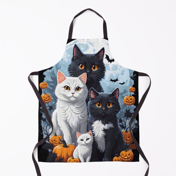 Item preview, "Harmonious Halloween: Cat Lovers Under the Big Full Moon with Black and White Couple Cats" designed and sold by ratchawoot.