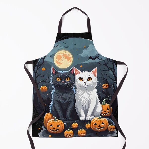 Item preview, "Harmonious Halloween: Cat Lovers Under the Big Full Moon with Black and White Couple Cats" designed and sold by ratchawoot.