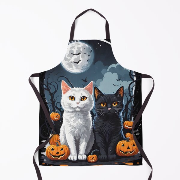 Item preview, "Harmonious Halloween: Cat Lovers Under the Big Full Moon with Black and White Couple Cats" designed and sold by ratchawoot.