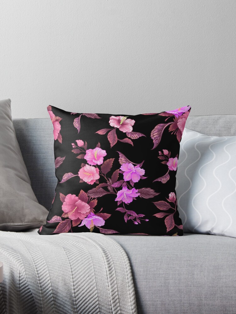 Pink and 2024 black throw pillows