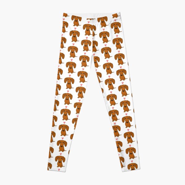 Cute Cartoon Dachshund with Heart Leggings