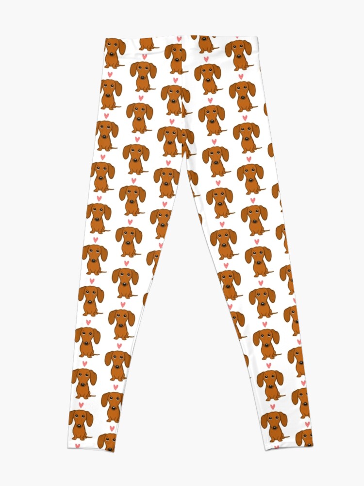 Alternate view of Cute Cartoon Dachshund with Heart Leggings