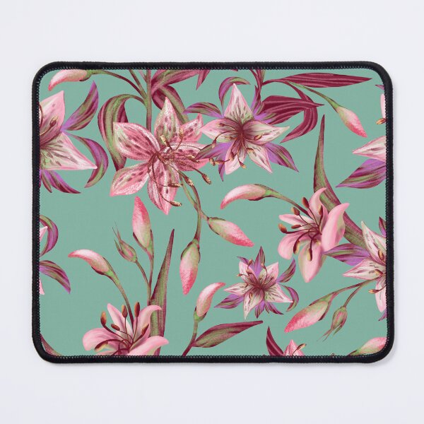 Item preview, Delicate lilies with branches and leaves on a menthol background. designed and sold by PatternsAng23.