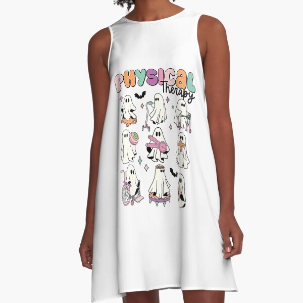 Physical Therapy PT Ghosts Halloween Physical Therapist Spooky PT Doctor Physical Therapist Funny A-Line Dress