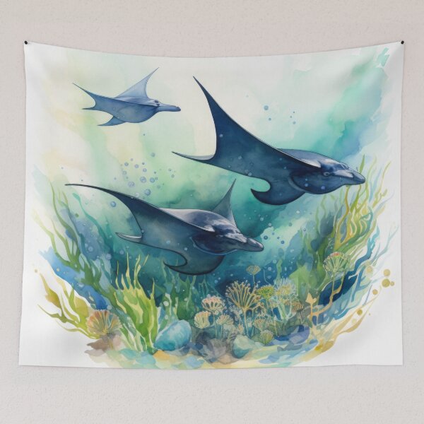 Item preview, Ocean Depths with Manta Rays, Seaweed, Ocean Currents designed and sold by Zoomie-s.