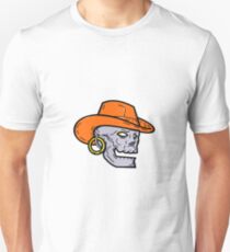 Cowboy Pirate Skull Mono Line Art Unisex T-Shirt