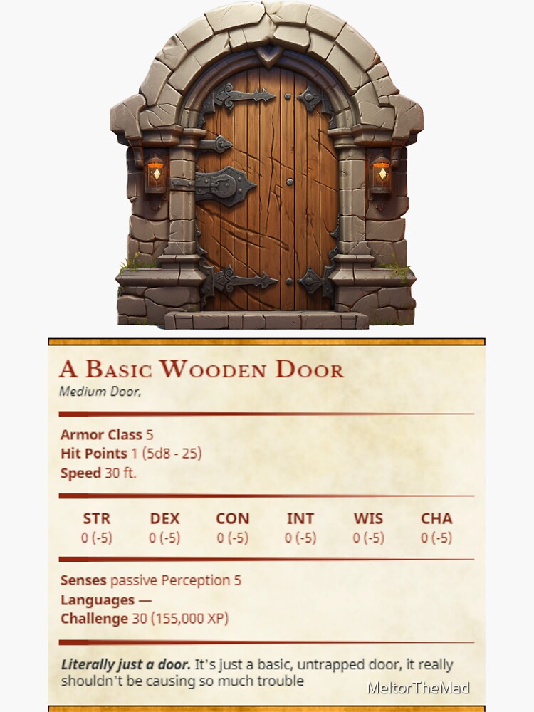 Basic Door: Stat Block - Dungeons and Dragons Gift Idea - Funny 