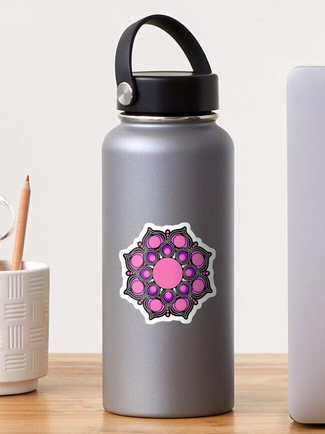 Sticker, Clouds of Pink Dot Mandala designed and sold by Triplicate Limited