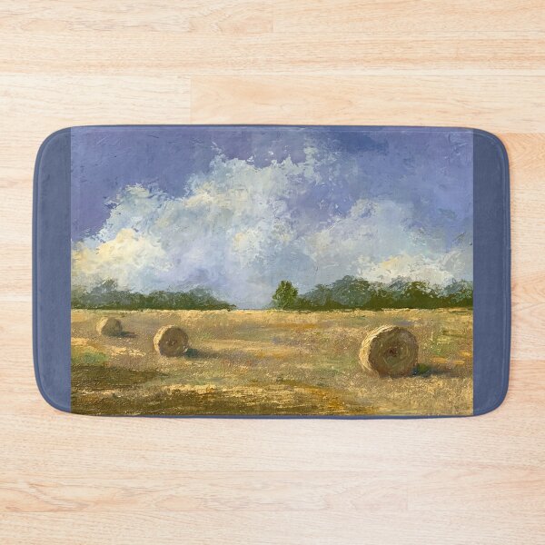 Item preview, Country Farm Scene Hay Bales Landscape Oil Painting Knife Painting designed and sold by JoyfulWhimsy.