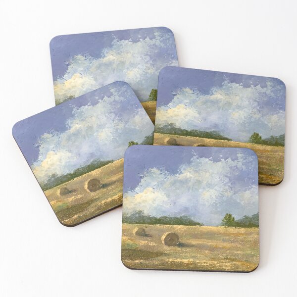 Item preview, Country Farm Scene Hay Bales Landscape Oil Painting Knife Painting designed and sold by JoyfulWhimsy.