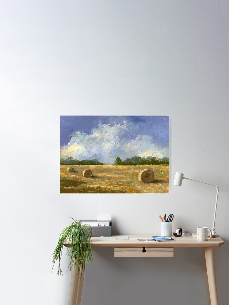 Country Farm Scene Hay Bales Landscape Oil Painting Knife Painting