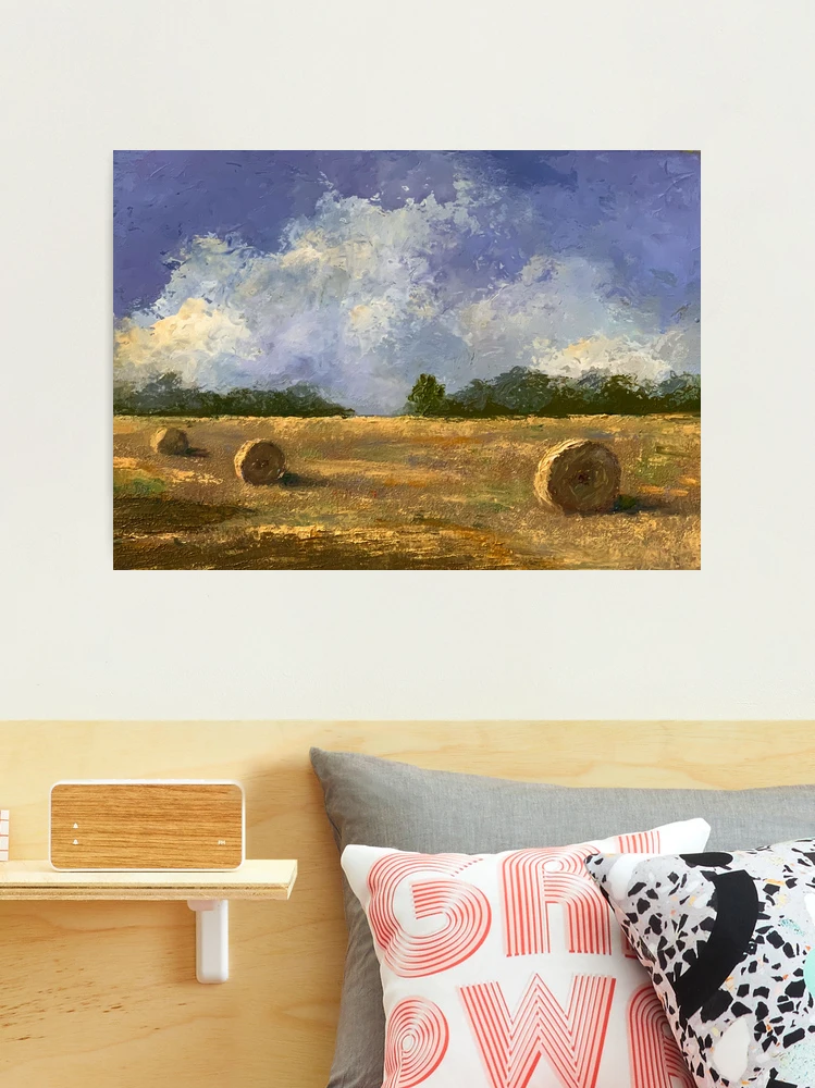 Haybales Oil Pastel Matted in a 16x20 2024 frame Abstact