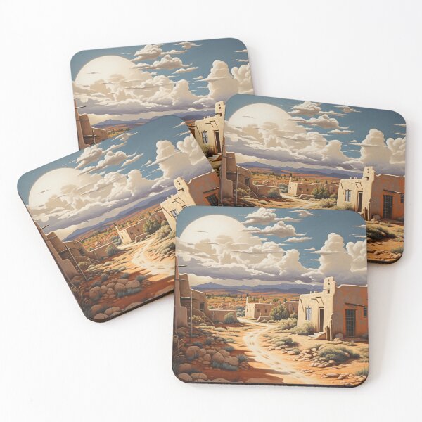 Item preview, serene southwest setting with adobe houses mountain and clouds designed and sold by Whistle2023.