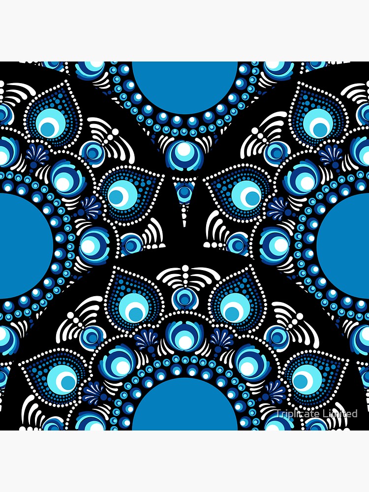 Thumbnail 3 of 3, Sticker, Fireworks over the Blue Danube Dot Mandala Scale Pattern designed and sold by prandski.