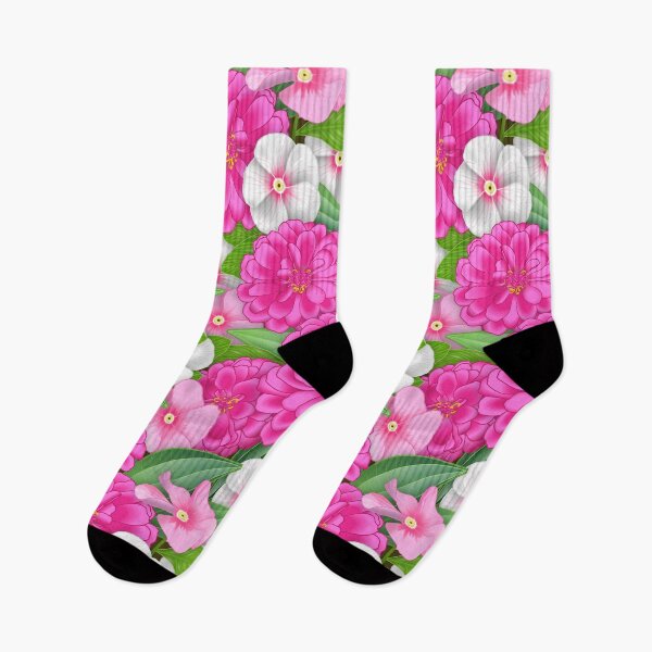 Item preview, Hawaiian Flowers // Zinnias and Impatiens // Magenta, Fuchsia, Pink, White, Green designed and sold by Elsy's Art.