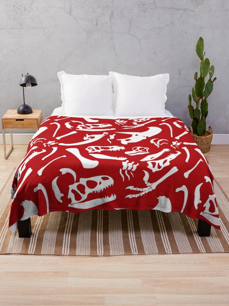 Thumbnail 1 of 6, Throw Blanket, Dinosaur Bones (Red) designed and sold by thekohakudragon.