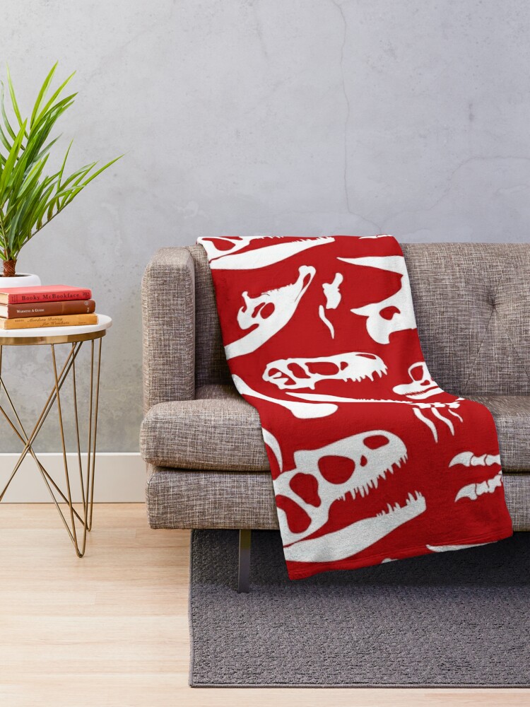 Thumbnail 2 of 6, Throw Blanket, Dinosaur Bones (Red) designed and sold by thekohakudragon.