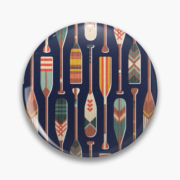 Item preview, Paddle ON // navy blue textured background navy blue ivory yellow aqua green coral and red retro canoe paddle lake life vibes  designed and sold by SelmaCardoso.
