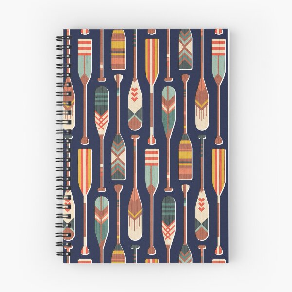Item preview, Paddle ON // navy blue textured background navy blue ivory yellow aqua green coral and red retro canoe paddle lake life vibes  designed and sold by SelmaCardoso.