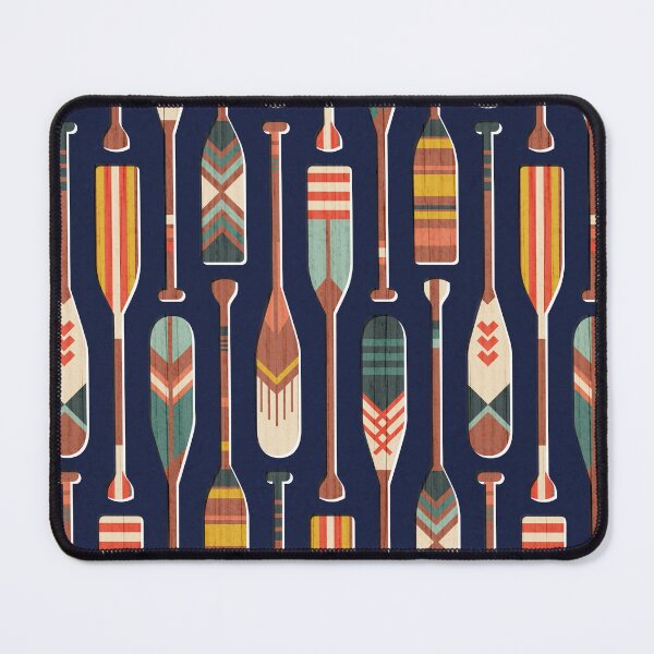 Item preview, Paddle ON // navy blue textured background navy blue ivory yellow aqua green coral and red retro canoe paddle lake life vibes  designed and sold by SelmaCardoso.
