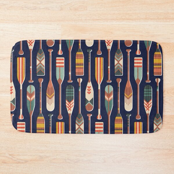 Item preview, Paddle ON // navy blue textured background navy blue ivory yellow aqua green coral and red retro canoe paddle lake life vibes  designed and sold by SelmaCardoso.