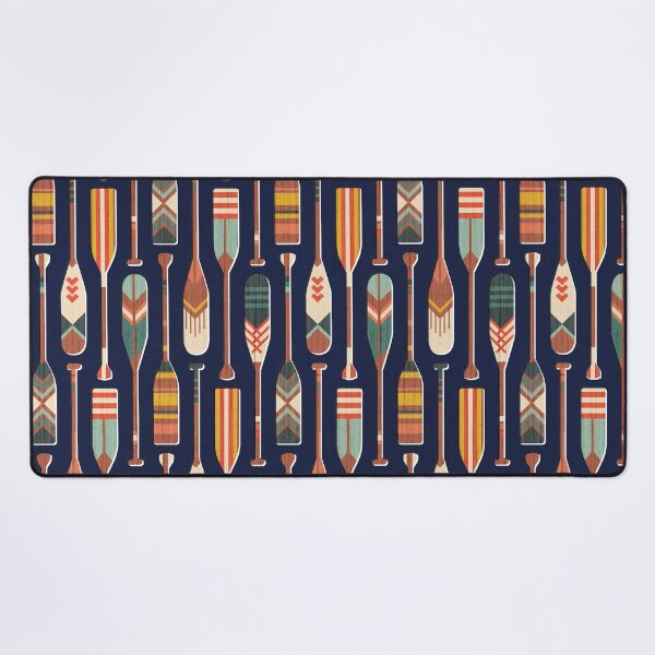 Item preview, Paddle ON // navy blue textured background navy blue ivory yellow aqua green coral and red retro canoe paddle lake life vibes  designed and sold by SelmaCardoso.