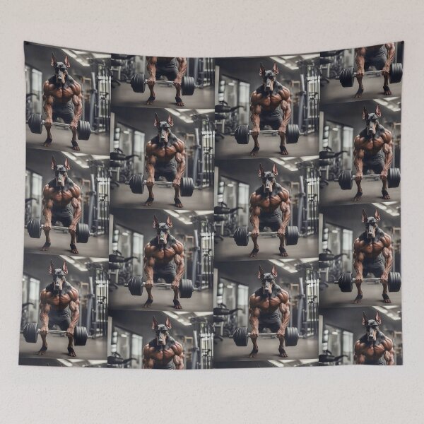 Item preview, Weightlifting At The Fitness Gym With A Bodybuilder Featuring A Natural Ear Doberman Dog designed and sold by yourwelcomee.