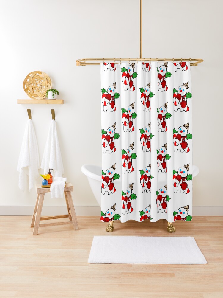 Thumbnail 1 of 5, Shower Curtain, Mr. Bingle with Candy Cane designed and sold by leilanilovesu.