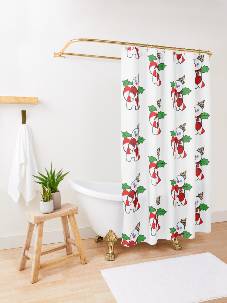 Thumbnail 3 of 5, Shower Curtain, Mr. Bingle with Candy Cane designed and sold by leilanilovesu.