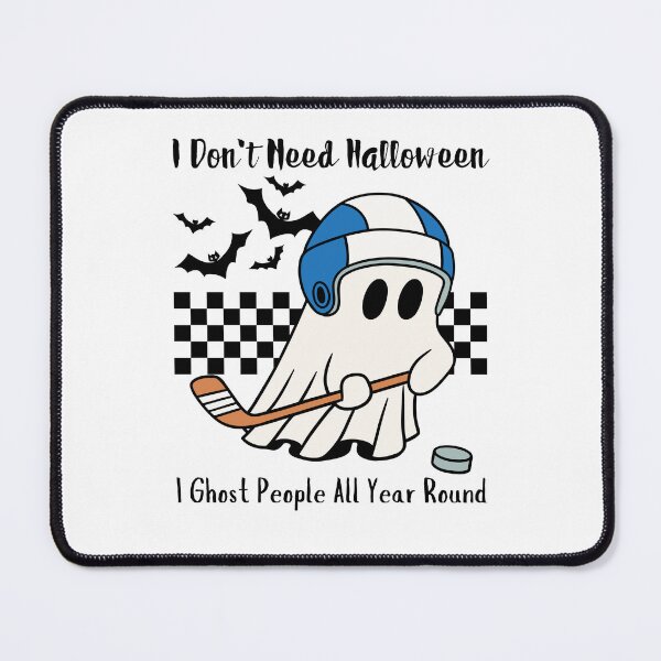 Item preview, Ghost Playing Ice Hockey I Ghost People All Year Long Funny Halloween Ice Hockey Groovy Checkerboard designed and sold by Thevulcano.