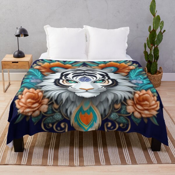 Item preview, White tiger floral designed and sold by Roxburylane.