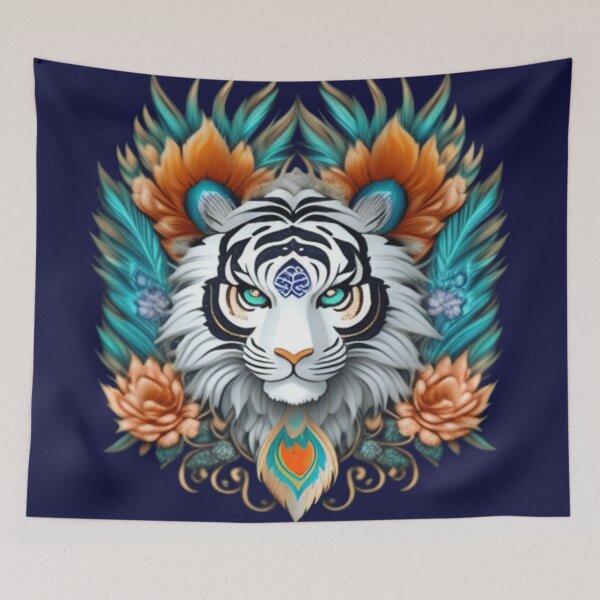 Item preview, White tiger floral  designed and sold by Roxburylane.