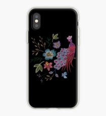 embroidered peacock iPhone Case